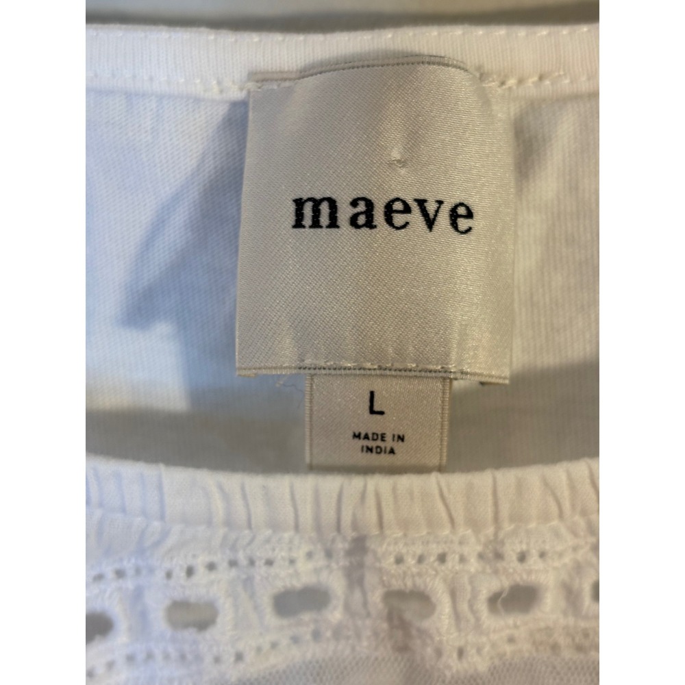 Maeve White Short Sleeve Embellished Swing Top L Boxy Boho Anthropologie - Picture 7 of 9
